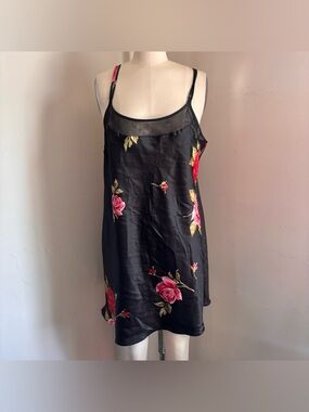 Morgan Taylor black floral slip dress with mesh trim and adjustable straps
